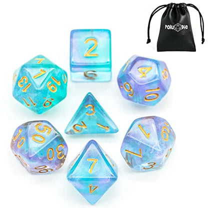 7 Die DND Dice Set Polyhedral Dice Set with a Leather Dice Bag (7 Count)