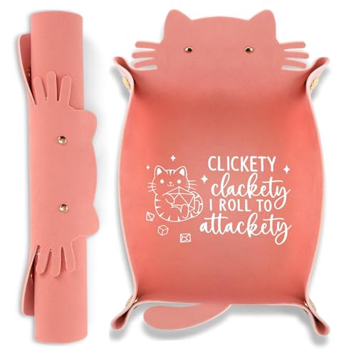 Cat Dice Tray Pinkk for Rolling Funny Folding Leather Dice Tray Portable Travelling Dice Storage Accessories Decorative Desk Organizer for RPG