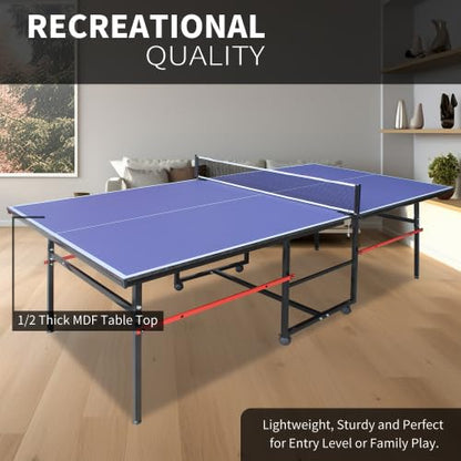 8FT/9FT Mid-Size Table Tennis Table Ping-Pong Table Set Foldable & Portable Table Indoor Outdoor for Family Game
