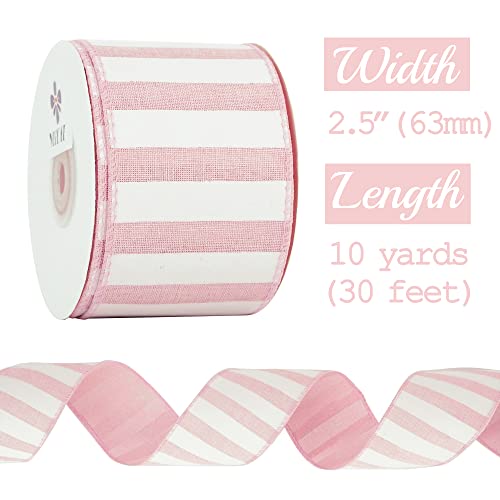 Pink Striped Burlap Ribbon (30 Foot)