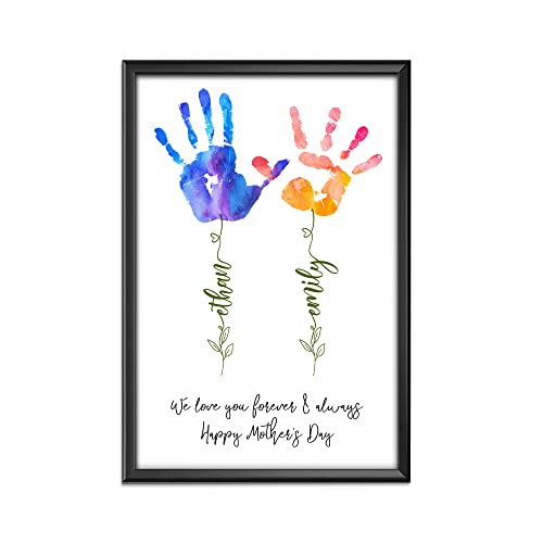 Personalized Mom Gift For Mother's Day Custom Handprint Unframed Poster Wall Art Flower Handprint Gift From Kids For Mom New Mom Custom Name Poster Mom Birthday Pregnancy Announcement Gift