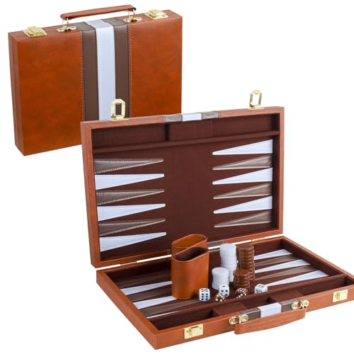 Backgammon Set 2 Players Classic Backgammon Sets for Adults Board Game with PU Leather Case Portable and Travel Backgammon Set