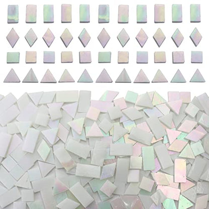 Iridescent White Glass Mosaic Tiles for Crafts (9 Ounce)