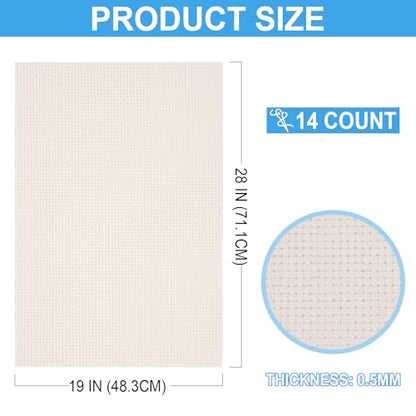 Cross Stitch Fabric 14 Count Aida Cloth 28 x 19 Inch Large Size Classic Reserve Cross Stitch Supplies Embroidery Fabric for Home DIY Craft Decoration Handmade