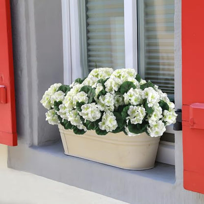 12 Pcs Artificial Geranium Flowers for Outdoors Geranium White Silk Flowers Outdoor UV Resistant Garden Plants Faux Flowers for Home Kitchen Table Centerpieces Decor