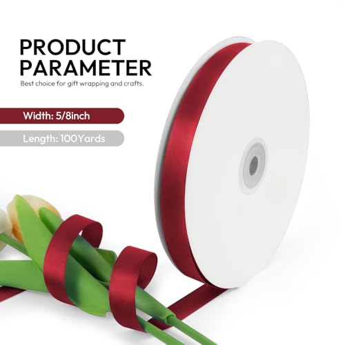 5 8 Inch 100 Yards Satin Ribbon Wine Red (300 Foot)