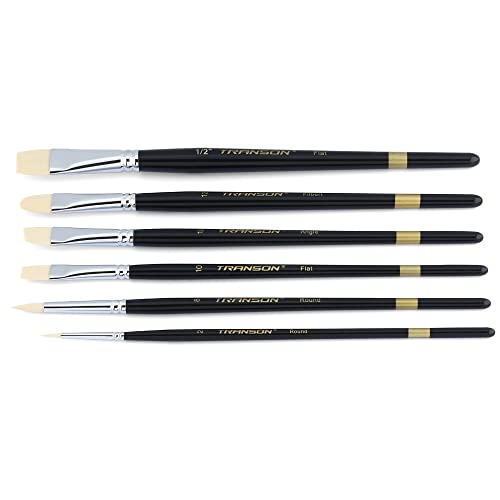 Paint Brush Set 6pcs Art Painting Flexible Bristle for Acrylic Watercolor Gouache Oil Leather Canvas and Face Painting (6 Count)