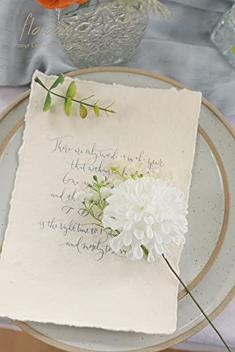 Artificial Dahlia Flowers 25pcs Real Looking White Foam Fake Roses with Stems for DIY Wedding Bouquets Bridal Shower Centerpieces Floral Arrangements Party Tables Home Decoration (25 Count)