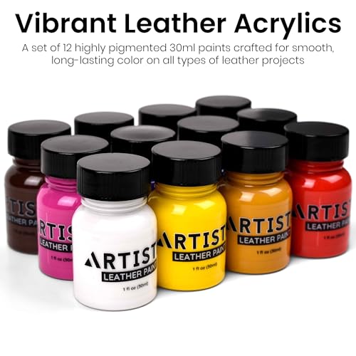 Artistic Leather Paint Set with Brush Applicator (12.1 Fl Oz)