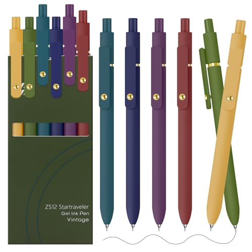 Gel Pens 6 Pack Gold Retro 0.5mm Black Ink Pens Fine Point Smooth Writing Pens for School Office Supplies (6 Count)