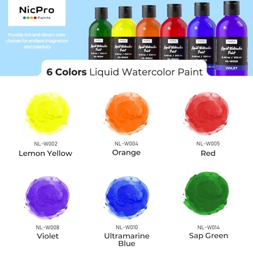 6 Colors Liquid Watercolor Paint Set (50.7 Fl Oz)