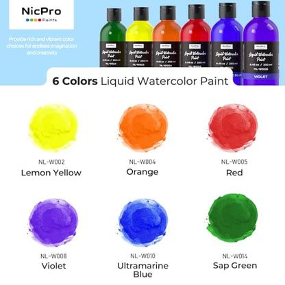 6 Colors Liquid Watercolor Paint Set (50.7 Fl Oz)