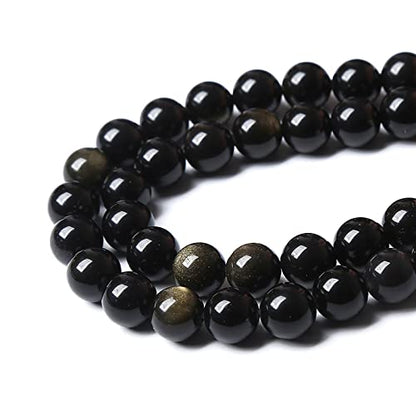 AAA Natural Gold Obsidian Gemstone Beads Energy Healing Power Stones Round Loose Beads for Jewelry Making (16 Count)