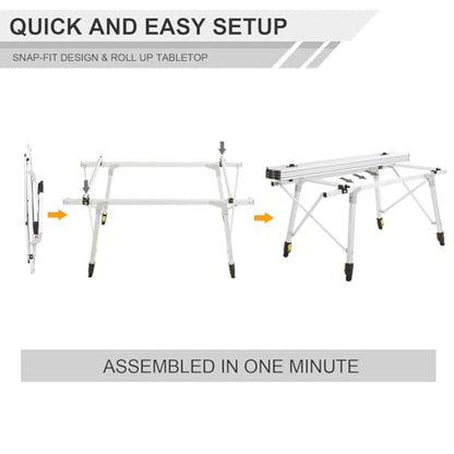 Outdoor Folding Portable Picnic Camping Table with Adjustable Height Aluminum Roll Up Table Top Mesh Layer