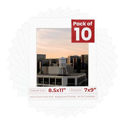 Pack of TEN 8.5x11 Mats Bevel Cut for 7x9 Photos (10 Count)
