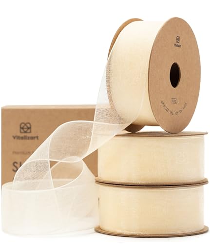 Cream Organza Ribbon 1" x 30 Yd Sheer Ribbon for Gift Wrapping (90 Foot)