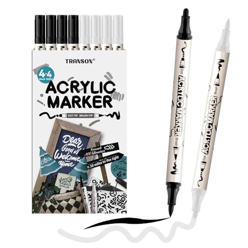 4 Black and 4 White Paint Markers Brush and Bold Dual (8 Count)