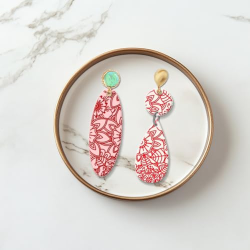 Abstract Flowers Geometric Flowers Silicone Texture Stamp Polymer Clay Molds DIY Clay Texture Tools for Clay Pottery Earring Jewelry Making Stamp Engraving Machines