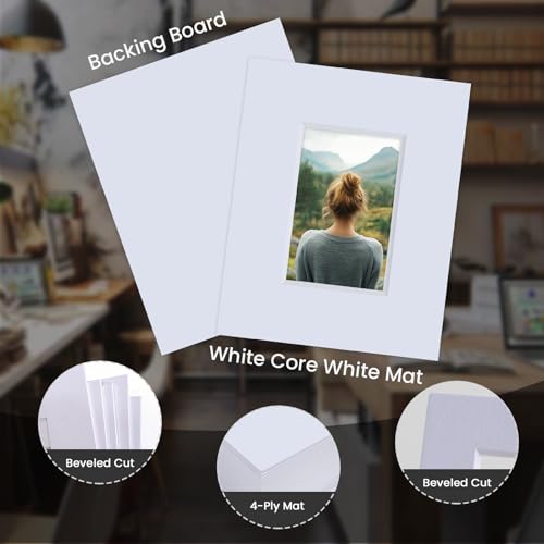 5 Pack Acid Free 8x10 White Picture Mats Board Kit for 4x6