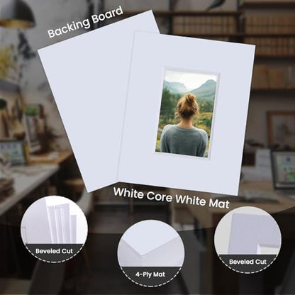 5 Pack Acid Free 8x10 White Picture Mats Board Kit for 4x6