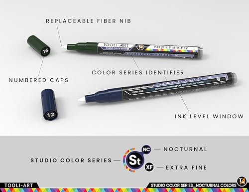 28 Dark Nocturnal Colors Acrylic Paint Pens Studio Color Series Markers Set 0.7mm Extra Fine Tip (28 Count)