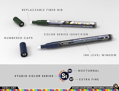 28 Dark Nocturnal Colors Acrylic Paint Pens Studio Color Series Markers Set 0.7mm Extra Fine Tip (28 Count)