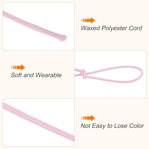 Waxed Cord 0.5mm Waxed Polyester Cord 175 Yard Light Pink
