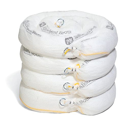 Oil Boom - Oil-Only Absorbent Boom - 4 Pack - 5" x 10' Boom - Absorbs up to 6 gallons per Boom - BOM405 (4 Booms)