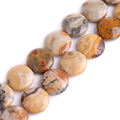 GEM Inside Crzay Lace Agate Gemstone Loose Beads Natural 20mm Coin Crystal Energy Stone Power for Jewelry Making 15"