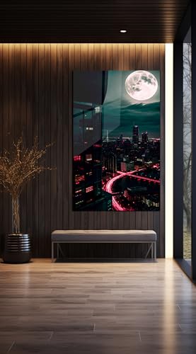 Moon And City Glass Wall Art Painting for Living Room