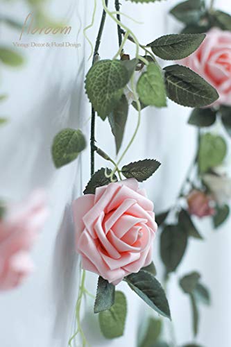 Artificial Flowers 50pcs Real Looking Peach Pink Foam Fake Roses with Stems for DIY Wedding Bouquets Bridal Shower Centerpieces Floral Arrangements Party Tables Home Decorations (50 Count)