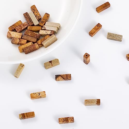 Natural Blown Picture Stone Rectangle Tube Beads 4x13mm 38cm (28 Count)