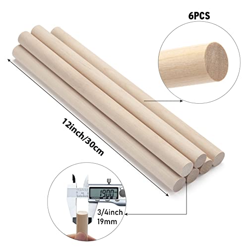 3 4 x 12 Wooden Dowels Wooden Sticks for Crafts (6 Count)
