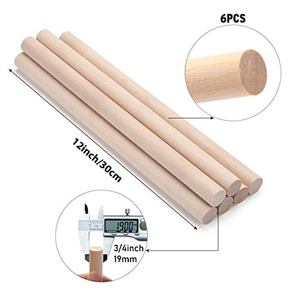 3 4 x 12 Wooden Dowels Wooden Sticks for Crafts (6 Count)
