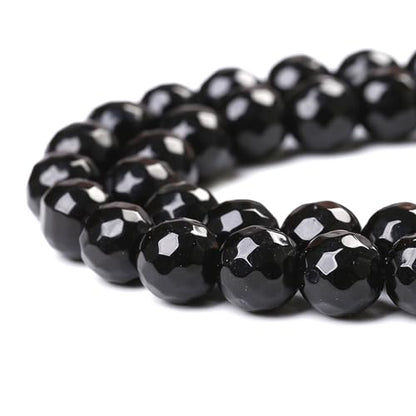 45pcs 8mm Natural Faceted Black Agate Stone Beads for Jewelry Making Energy Healing Beads DIY Bracelet Necklace Accessories 15"