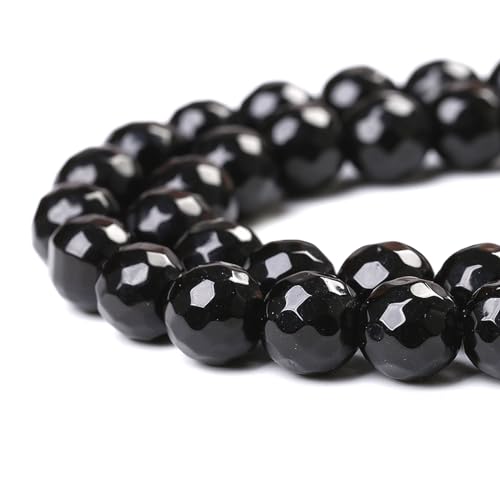 32pcs 12mm Natural Faceted Black Agate Stone Beads for Jewelry Making Energy Healing Beads DIY Bracelet Necklace Accessories 15"