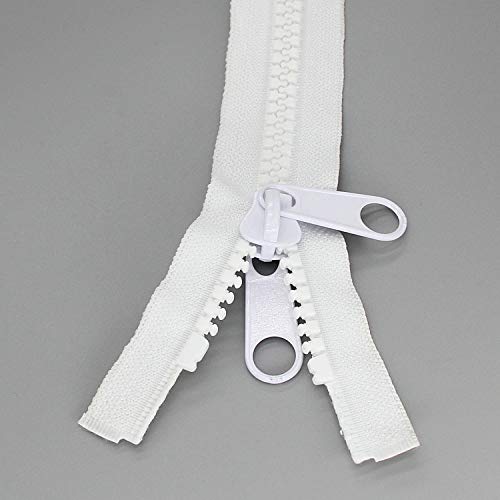 2PCS #10 30 Inch Heavy Duty Zippers for Sewing Separating Large Plastic Zippers White Tape with Double Pull Tab Slider