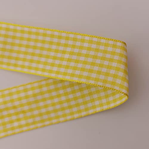 Yellow and White Gingham Ribbon Christmas Ribbon 25 Yards Each Roll 100% Polyester (75 Foot)