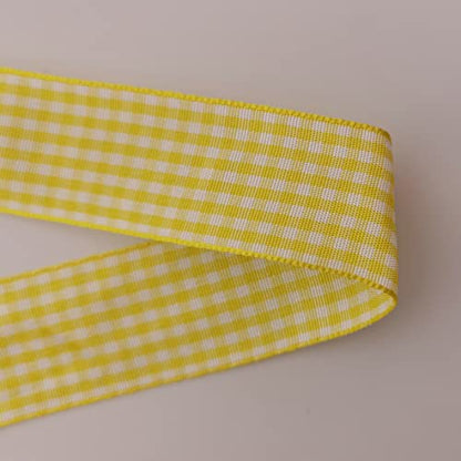 Yellow and White Gingham Ribbon Christmas Ribbon 25 Yards Each Roll 100% Polyester (75 Foot)
