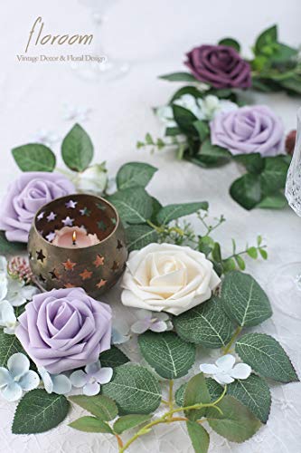 Artificial Flowers 50pcs Real Looking Lilac Foam Fake Roses with Stems for DIY Wedding Bouquets Baby Shower Centerpieces Floral Arrangements Party Tables Home Decorations (50 Count)