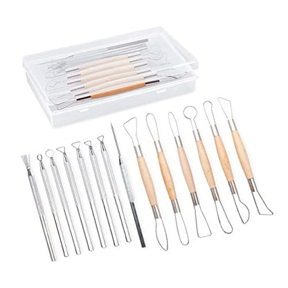 14PCS Ceramic Pottery Clay Ribbon Sculpting Tool Kit with Feather Wire Texture and Needle Detail Tools for Carving (14 Count)