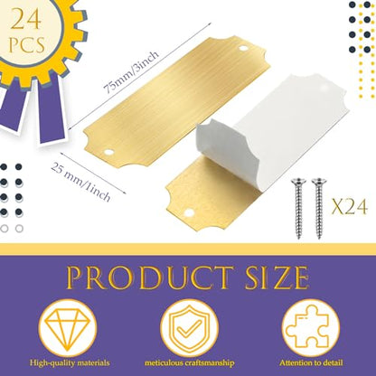 24 Pcs Engraved Name Plate 1" x 3" Personalized Name Plates Trophy Plates Solid Metal Blank with Adhesive Backing and Screws for Trophy Picture Frame Memorial Sign (24 Count)
