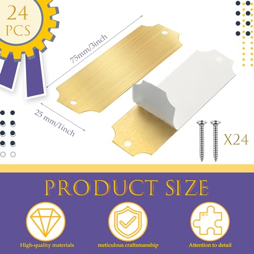 24 Pcs Engraved Name Plate 1" x 3" Personalized Name Plates Trophy Plates Solid Metal Blank with Adhesive Backing and Screws for Trophy Picture Frame Memorial Sign (24 Count)