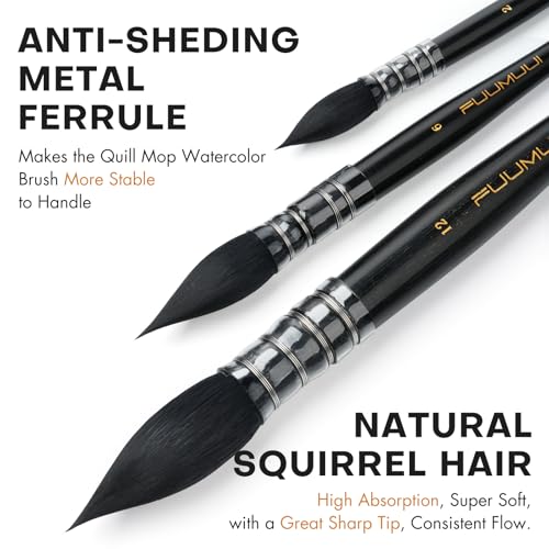 3PCS Squirrel Hair Watercolor Brushes (3 Count)