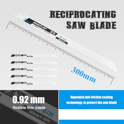 5Pack 12inch 18TPI Metal Reciprocating Saw Blades Set (5 Count)