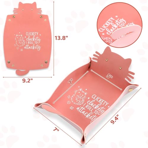 Cat Dice Tray Pinkk for Rolling Funny Folding Leather Dice Tray Portable Travelling Dice Storage Accessories Decorative Desk Organizer for RPG