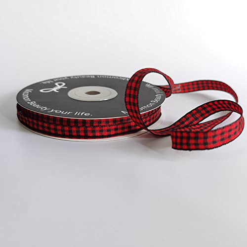 Red and Black Gingham Plaid Checked Ribbon 25 Yards Each Roll 100% Polyester (75 Foot)