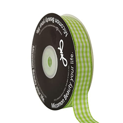 Apple Green Light Green Gingham Plaid Checked Ribbon 25 Yards Each Roll 100% Polyester