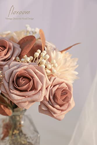 Artificial Flowers 25pcs Real Looking Warm Taupe & Nude Foam Fake Roses with Stems for DIY Wedding Bouquets Bridal Shower Centerpieces Floral Arrangements Party Tables Home Decorations (25 Count)