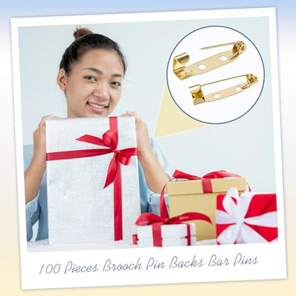 100 Pcs Brooch Pin Backs Bar Pins Backs for Crafts Safety Clasp with Plastic Box (100 Count)
